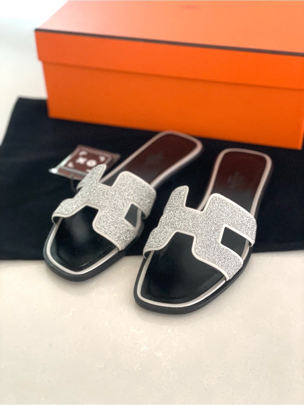 Hermes Authentic Oran Silver Sandals Size 37 Like new